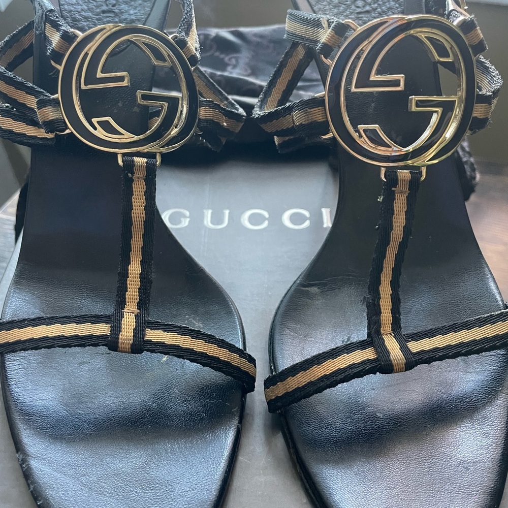 Gucci Black and Gold Designer Sandals